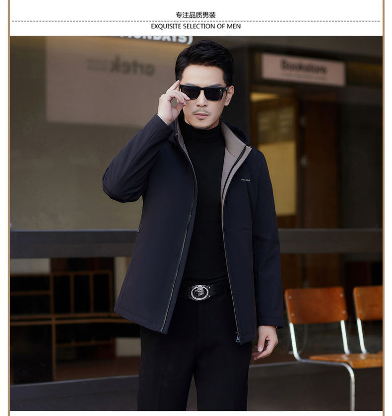 2024 Autumn and Winter Men's Thickened Warm Jacket for Middle-aged and Elderly Dads with Lapel Casual Detachable Liner Cotton-padded Jacket