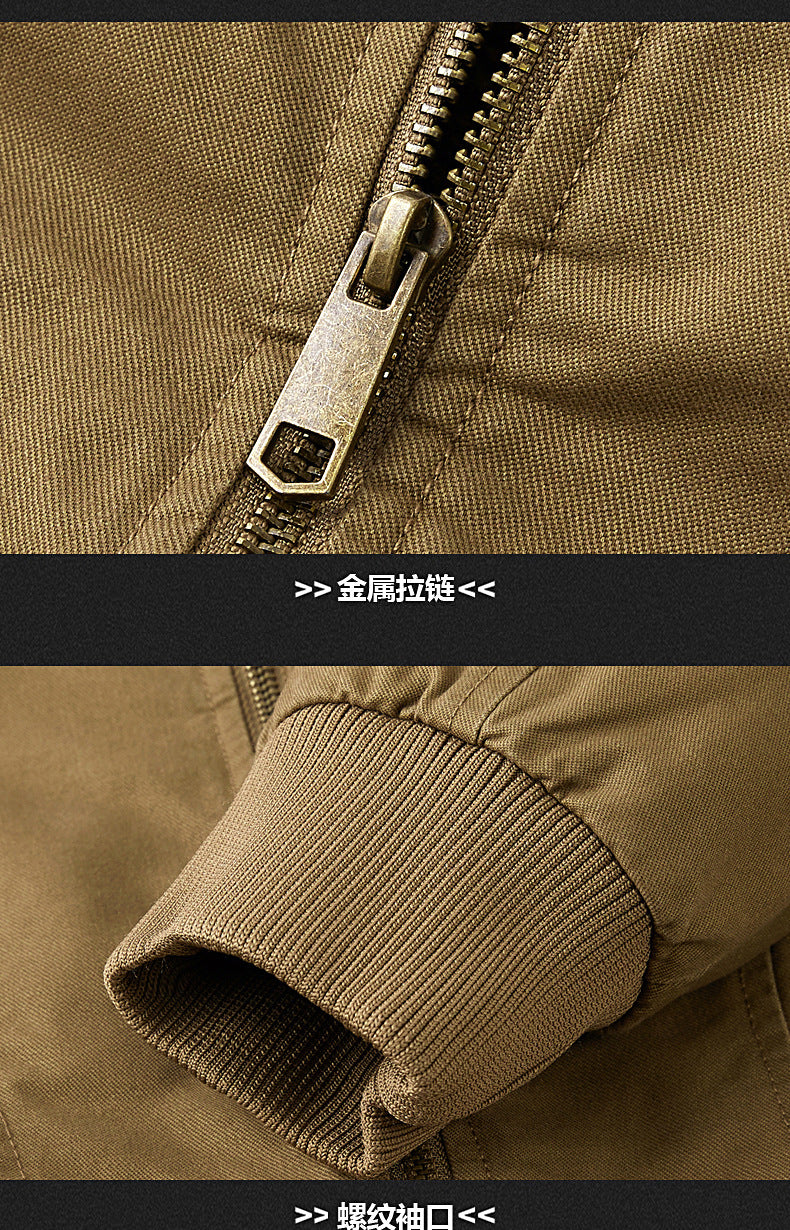 2024 Autumn/Winter New Cross-Border Men's Fleece-Lined Cotton Jacket with Stand Collar, Neck Protection, Cold-Proof, Washable Cotton Coat, Pure Cotton Outerwear
