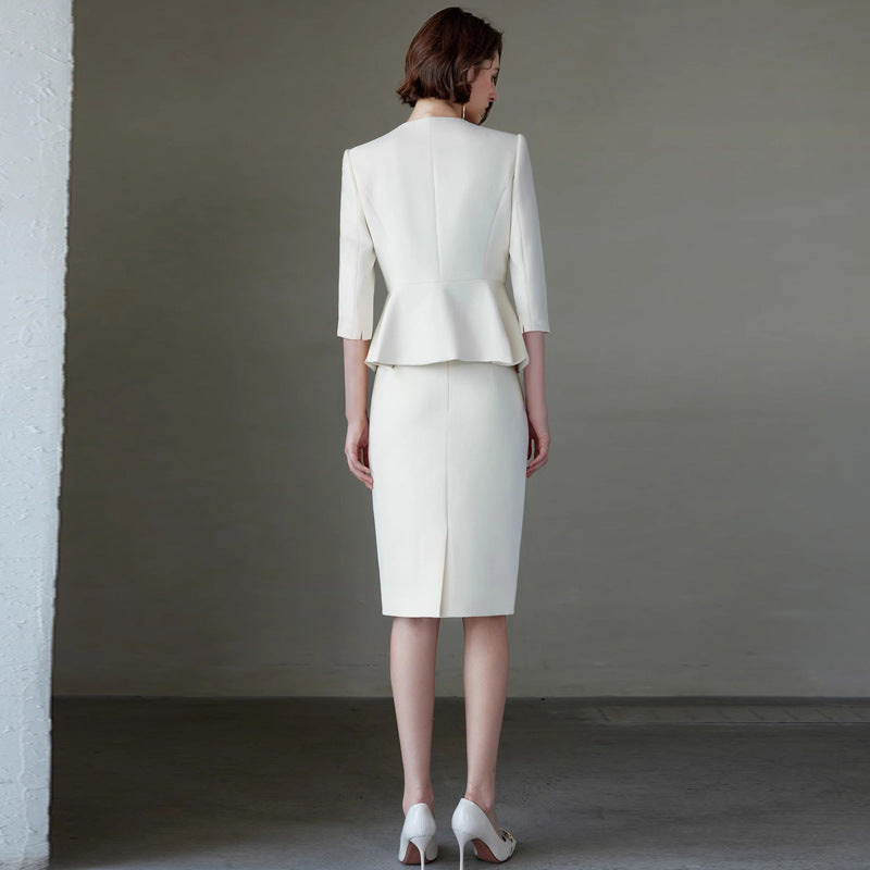 Ad Spring/Summer 2026 New Women's Suit Set, Elegant White Three-Quarter Sleeve Business Attire, Chanel-Style Two-Piece Set