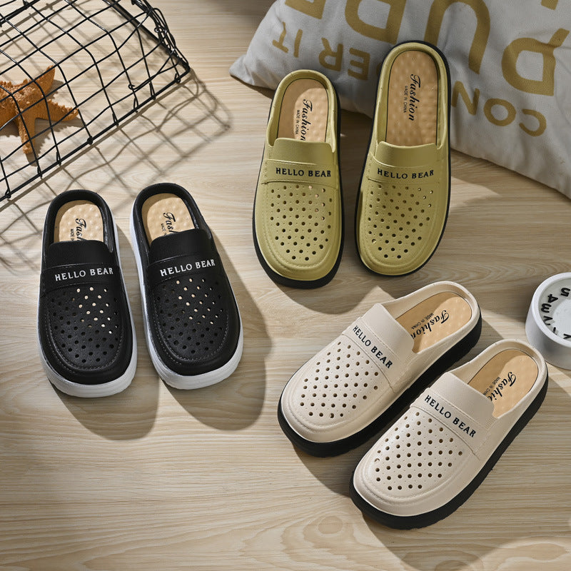 Summer Baotou Beach Shoes Women's Hollow Breathable Non-slip Non-slip Soft Bottom Comfortable Outer Wear Casual Beach Shoes Women's Hole Shoes