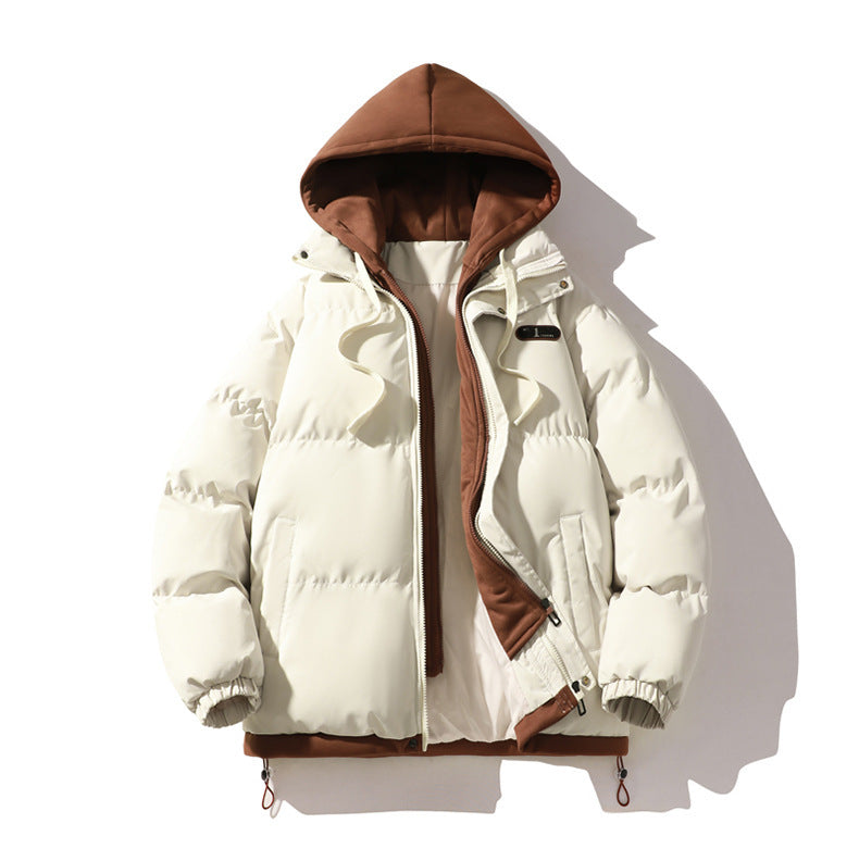 Men's Cotton-Padded Jacket Winter Cold-Proof Cotton Jacket Hooded Fake Two-Piece 2024 New Youth Cotton-Padded Jacket Couple Trendy Brand