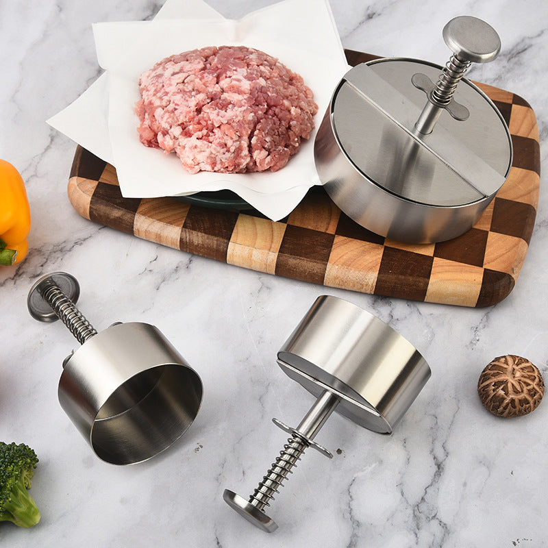 Amazon Hamburger Meat Press Push-Type Round 304 Stainless Steel Manual Meat Press Mold Household Kitchen Tools