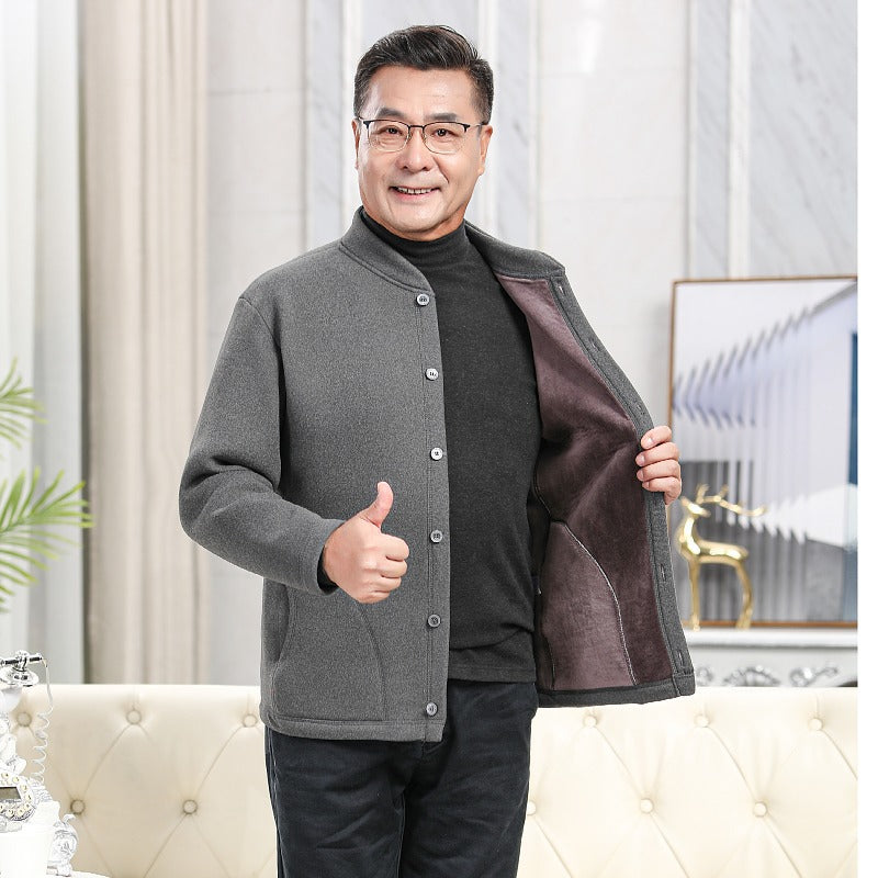 Plus Size Elderly Thermal Clothing Fleece-Lined Thickeneded Cardigan Grandpa Dad Autumn and Winter Outwear Middle-Aged and Elderly Cotton Clothing Men's Clothing
