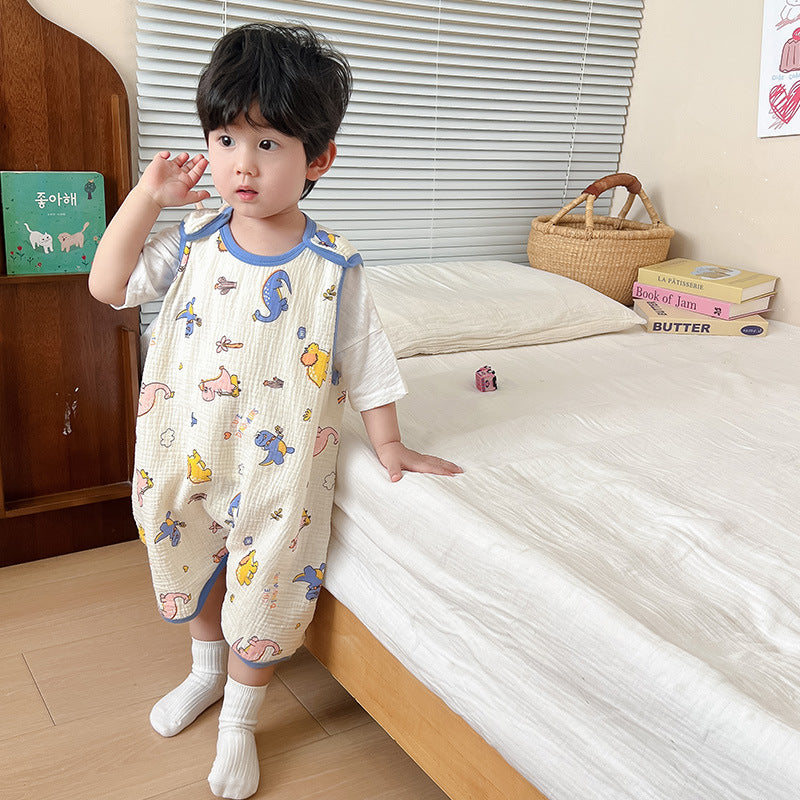 Baby Vest Sleeping Bag Summer Thin Gauze Pure Cotton Baby Kick-proof Sleeveless Children's Pajamas Air-conditioned Room Anti-cold