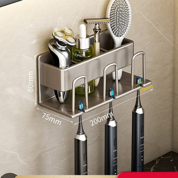 Toothbrush Rack Without Punching Gun Gray Bathroom Mouthwash Cup Tooth Cup Wall-Mounted Storage Box Electric Toothbrush Rack