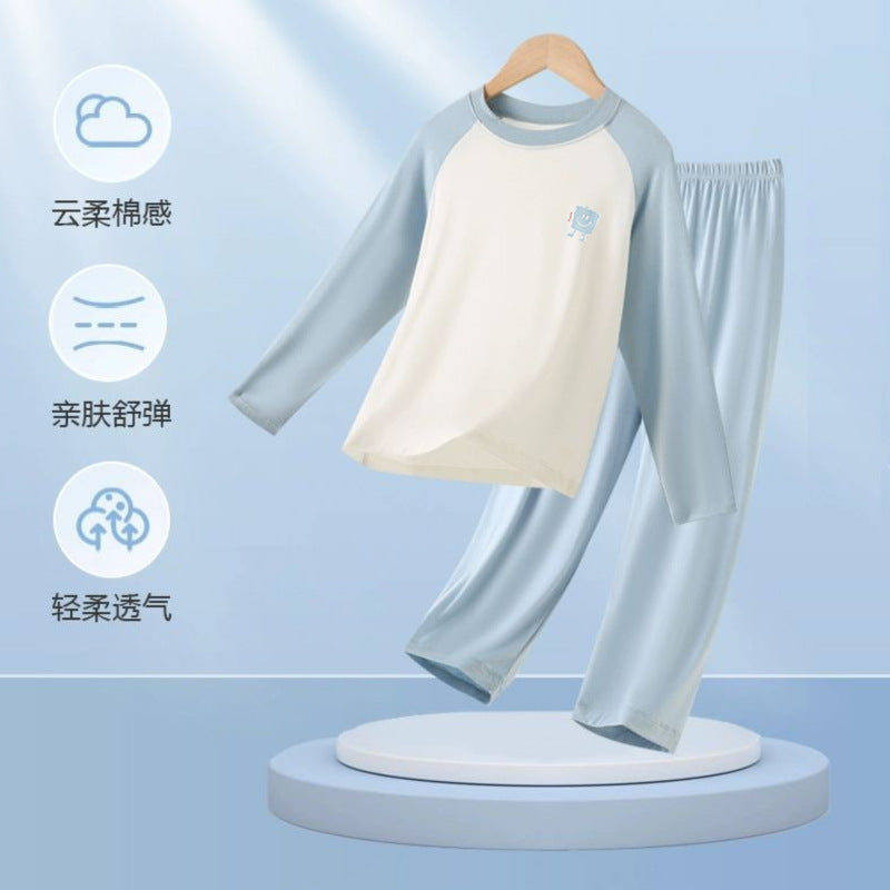Children's Home Clothes Spring and Summer Modal Long Sleeve Trousers Pajamas suit Boys and Girls Shoulder Cooler Air-conditioning Clothes