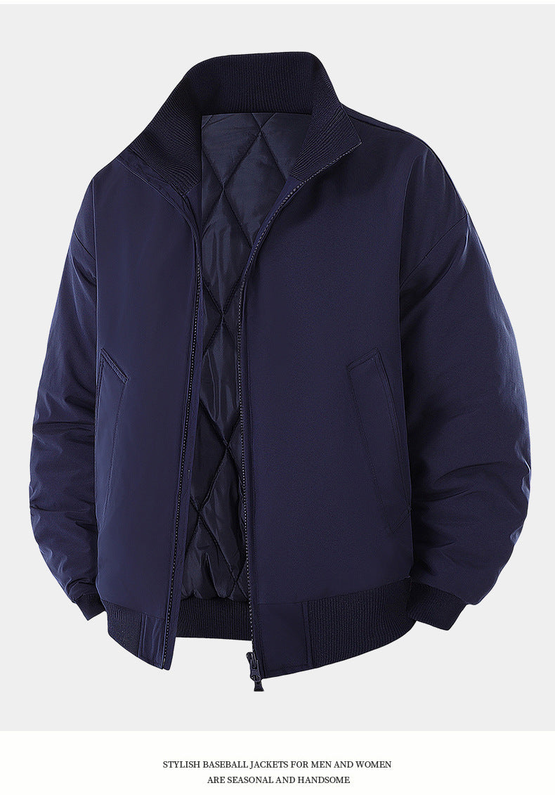 Casual Clothing for Men, Flight-Style Warm Clothing, Men's Hong Kong-Style Trench Coat, Youth Trendy Brand, 2025 Winter Fleece-Lined Thick Short Cotton Jacket