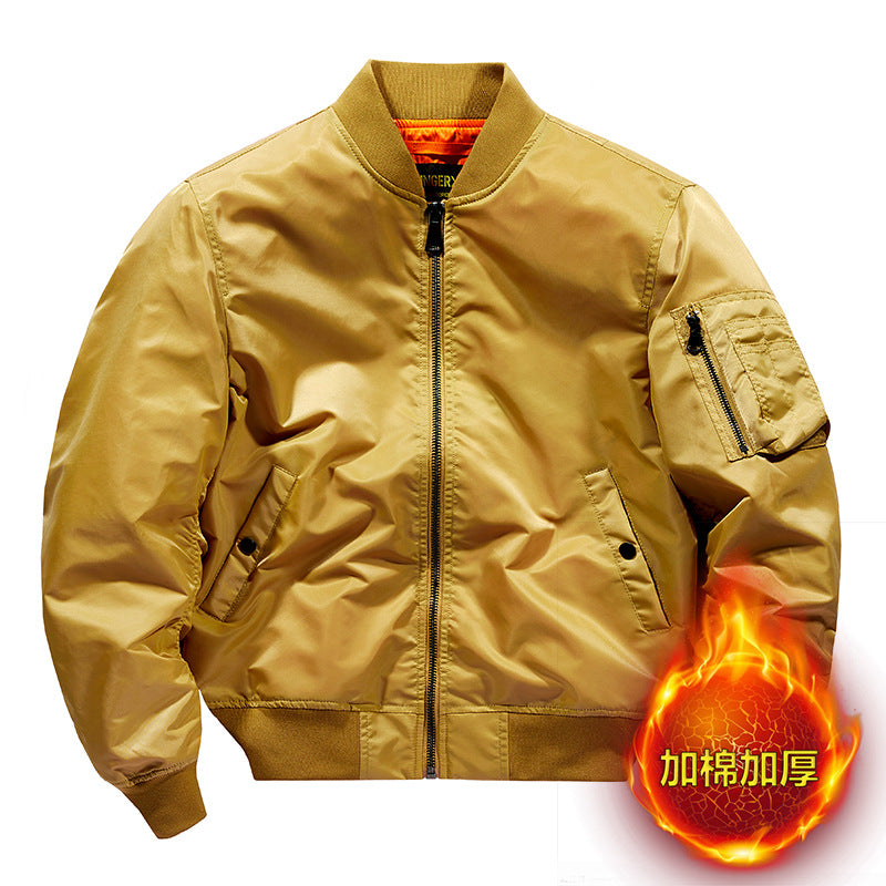 Popular Ma1 Pilot Jacket Men's Autumn and Winter Pure Color Thickeneded Jacket American Casual Cotton Jacket Same Style for Men and Women