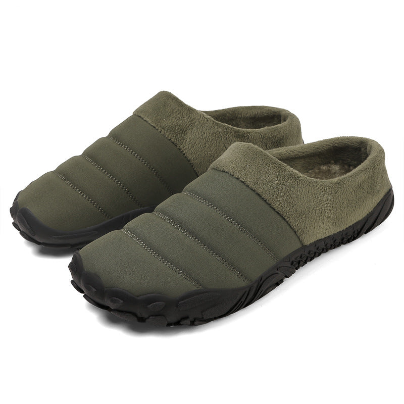 New Cross-border Winter Indoor Five-finger Flat Heel Cotton Slippers plus size fleece-lined Shoes Non-slip Thickened Home Cotton Slippers for Men and Women