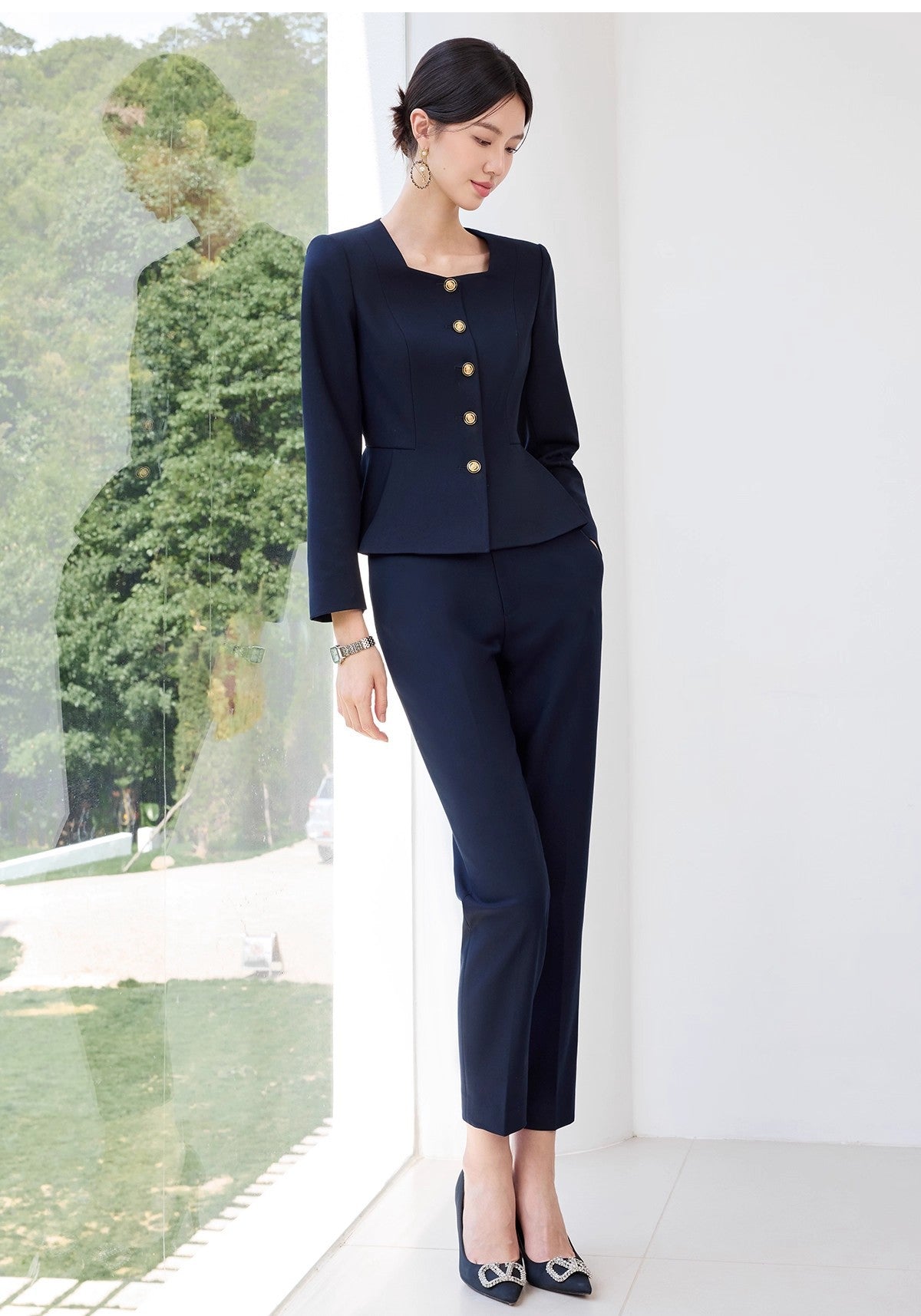 Aishangchen's High-End Navy Blue Suit Is Elegant and Versatile, Hotel Manager's Front Desk Formal Occasion Professional Wear