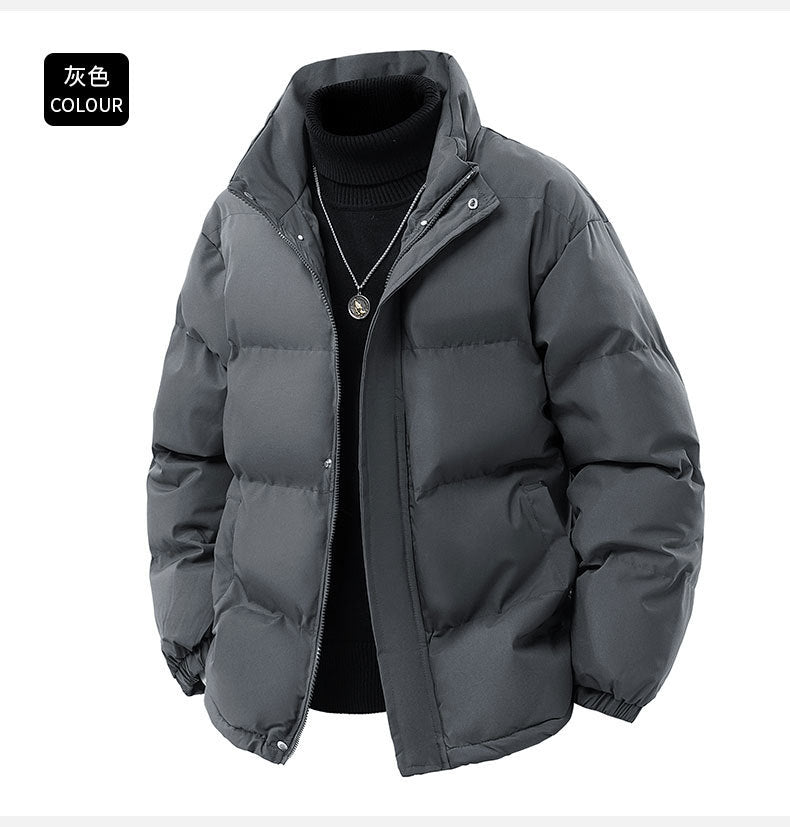 Aliexpress Foreign Trade 2025 Winter New Men's Solid Color Loose Thickened Cotton Jacket in Stock