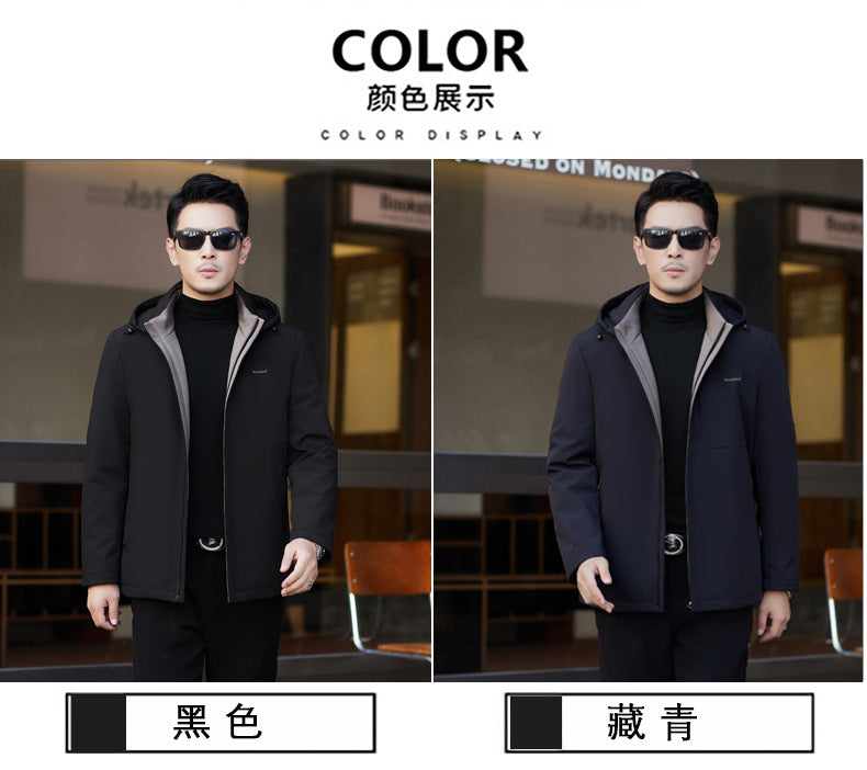 2024 Autumn and Winter Men's Thickened Warm Jacket for Middle-aged and Elderly Dads with Lapel Casual Detachable Liner Cotton-padded Jacket