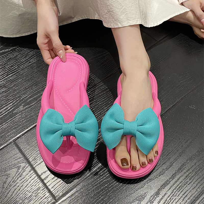 Slippers Eva Deodorant Thick Bottom Slippers Dung Feeling Soft Slippers Home Beach Bow Flip Flops in stock Wholesale