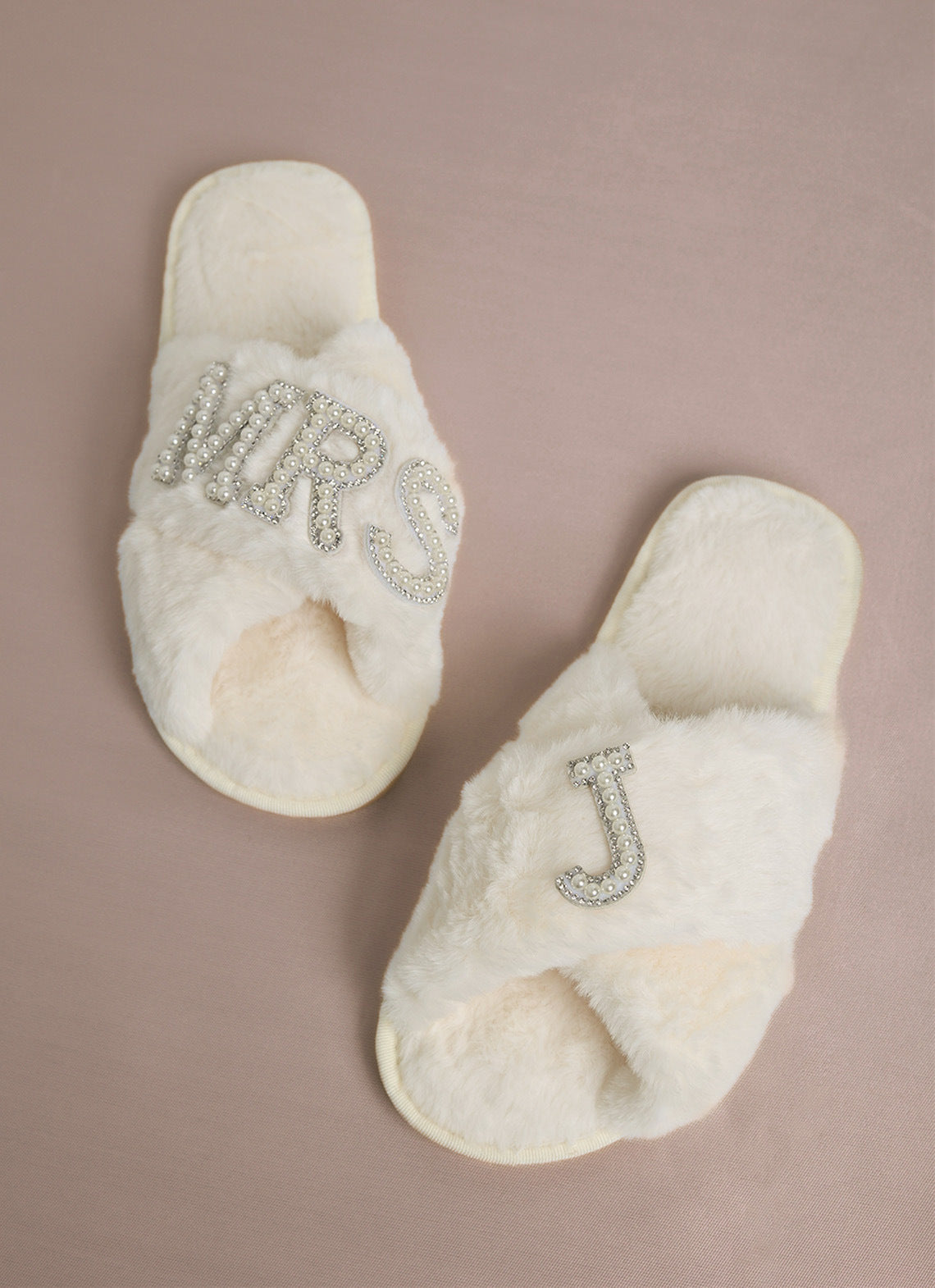 Bride Plush Slippers Cross-Border Popular Pearl Letters Bride Cross Plush Slippers Bachelor Party Wedding