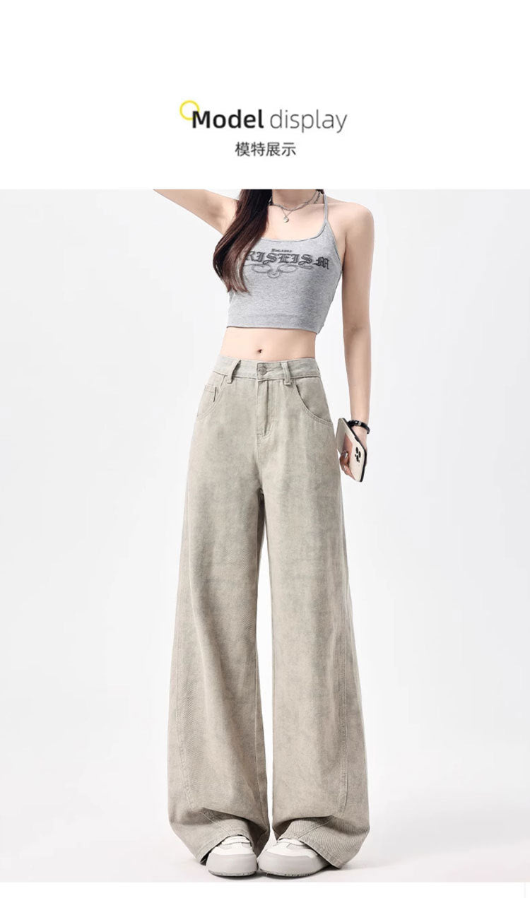 2025 Autumn American Tie-Dye Printed High Waist Loose Jeans Women's New Niche Design Straight-Leg Leg Wide Leg Pants Women