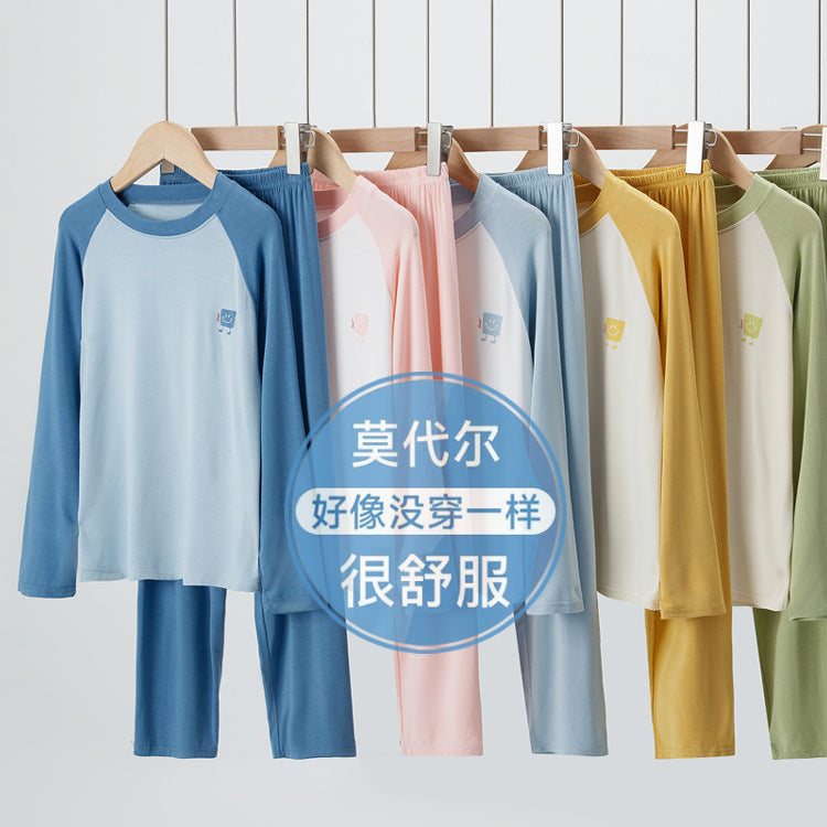 Children's Home Clothes Spring and Summer Modal Long Sleeve Trousers Pajamas suit Boys and Girls Shoulder Cooler Air-conditioning Clothes