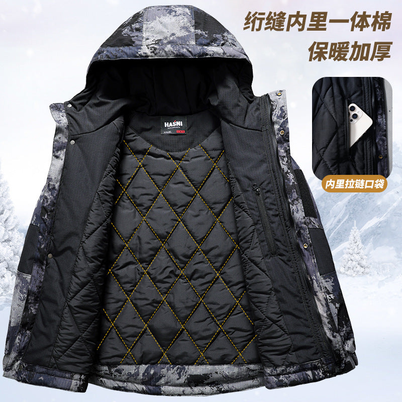 Autumn and Winter Tactical Camouflage Cotton Jacket Men's Cotton Jacket Jacket Cotton Jacket Hooded Jacket Thickeneded Work Clothes Outdoor