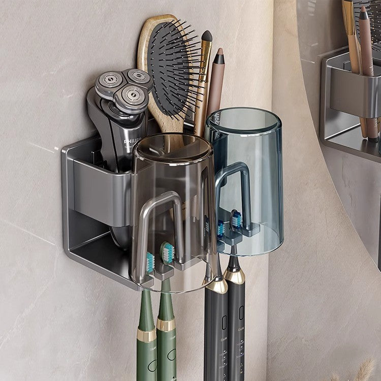 Toothbrush Storage Rack Non-Punch Brush Cup Mouthwash Cup Rack Wall-Mounted Bathroom Household Toothware Hanger