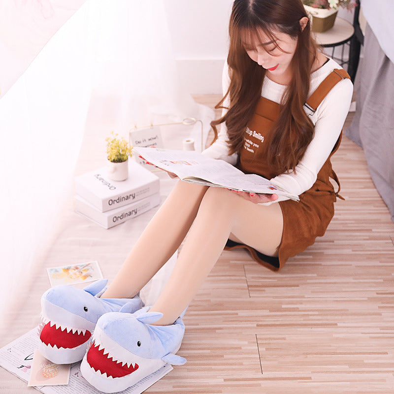 New Shark Stuffed Slippers Couple Indoor Home Cartoon Household Cotton Slippers Autumn and Winter Plus Velvet Thick-Soled Cotton Shoes