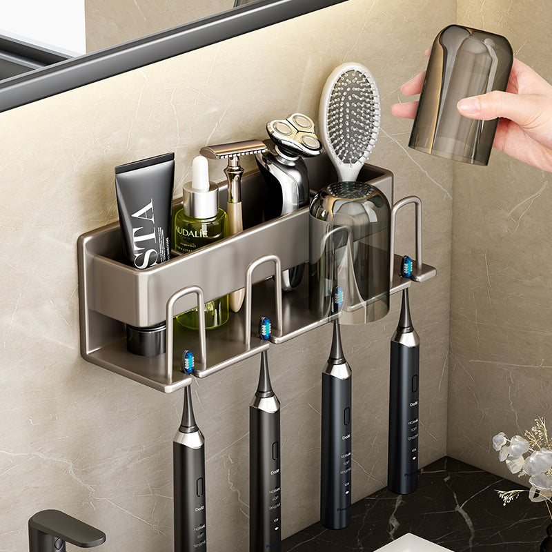 Toothbrush Rack Without Punching Gun Gray Bathroom Mouthwash Cup Tooth Cup Wall-Mounted Storage Box Electric Toothbrush Rack