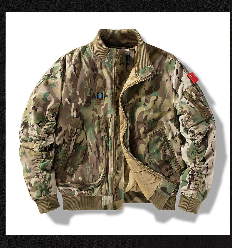 Baseball Collar fleece-lined Thickened Autumn and Winter Air Force Aviator Single Jacket Men's Baseball Suit Short Tactical Collar Jacket Men's