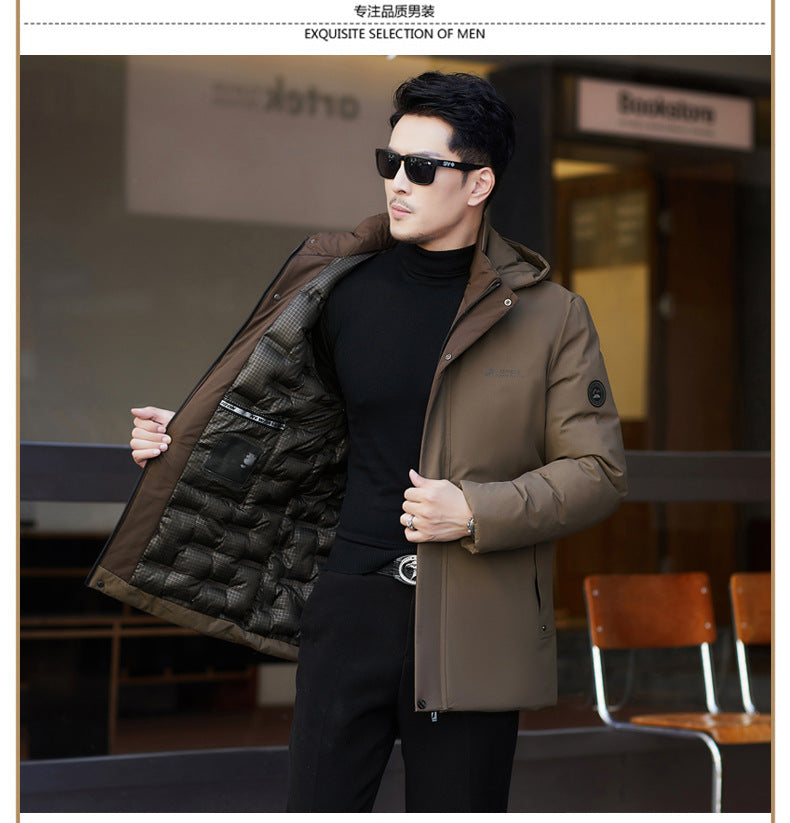 2024 winter new silk cotton-padded jacket casual men's business middle-aged cotton-padded hooded thick warm coat wholesale