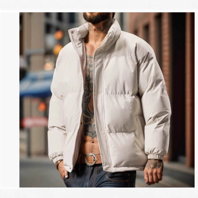 Aliexpress Foreign Trade 2025 Winter New Men's Solid Color Loose Thickened Cotton Jacket in Stock