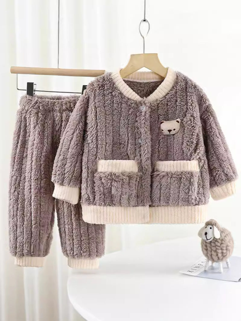 Boys and Girls Pajamas Cotton Velvet Home Clothes Autumn and Winter Children's Winter Pajamas Western Style Thickened Pajamas