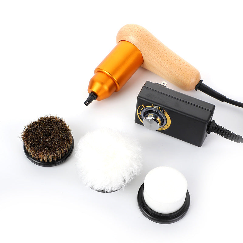 Plug-In Electric Shoe Polisher with Wooden Handle, Portable Electric Shoe Brush, Cross-Border Manufacturer Direct Supply