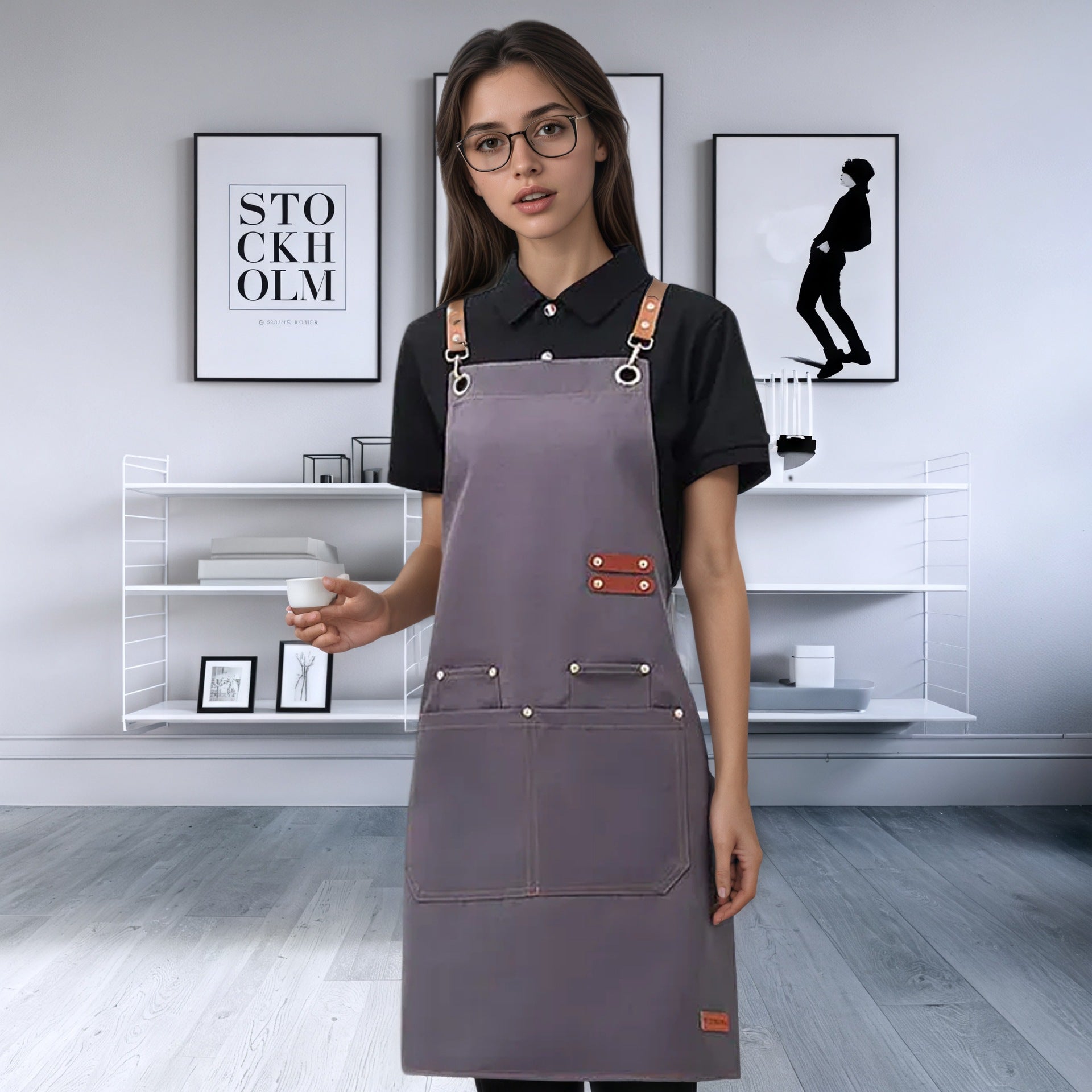 Mengniu Internet Celebrity Cross-Border Waterproof and Oil-Proof Canvas Suspenders Catering Kitchen Home Work Apron Custom Logo Printing