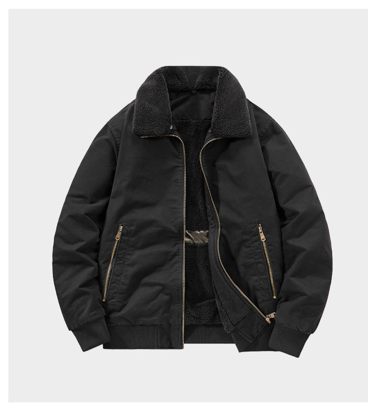 Pure Cotton Autumn and Winter Workwear Lamb Velvet Jacket Middle-Aged and Elderly Men's Jacket Flight Suit Winter Thickeneded Velvet Cotton Jacket