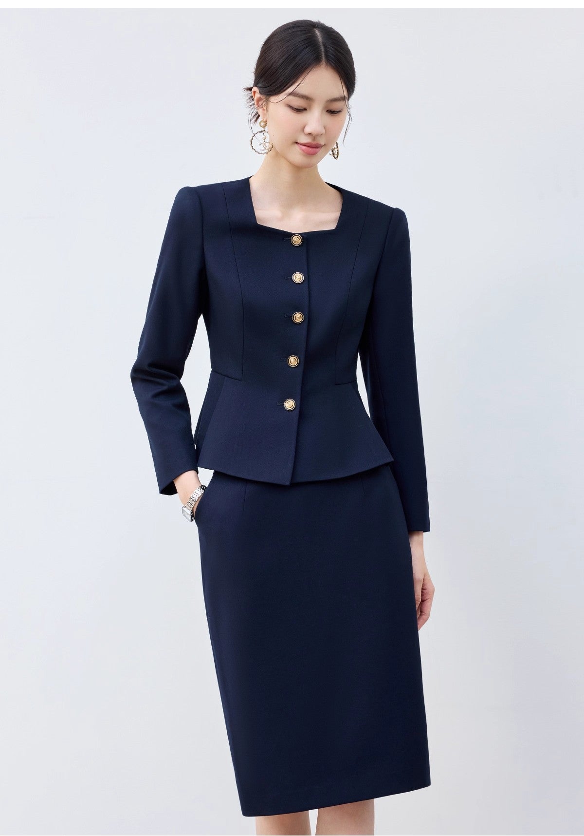 Aishangchen's High-End Navy Blue Suit Is Elegant and Versatile, Hotel Manager's Front Desk Formal Occasion Professional Wear
