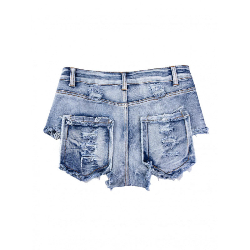 9030 # 2024 New Sexy European and American Raw Edge High Waist Tight Sexy Jeans Denim Shorts for Women
