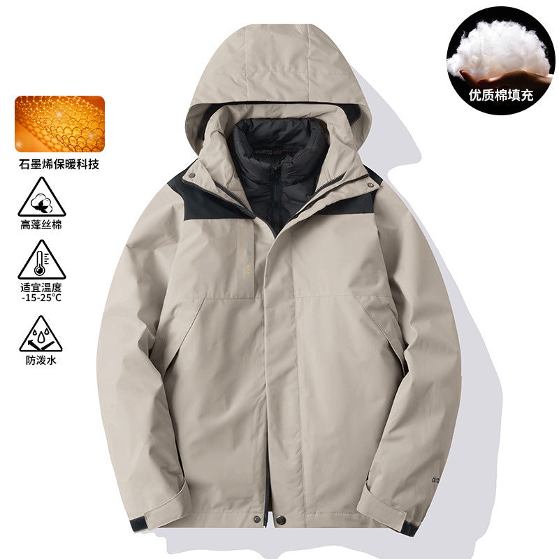 Cross-Border European Size Cotton Coat Liner Three-In-One Jacket to Prevent Cold Winter and Keep Warm for Couples Outing and Mountaineering Clothing with Customized Logo