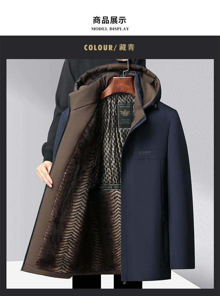 Middle-aged and elderly cotton-padded jacket 2024 winter middle-aged men's fleece-lined hooded jacket business leisure warm cotton-padded jacket