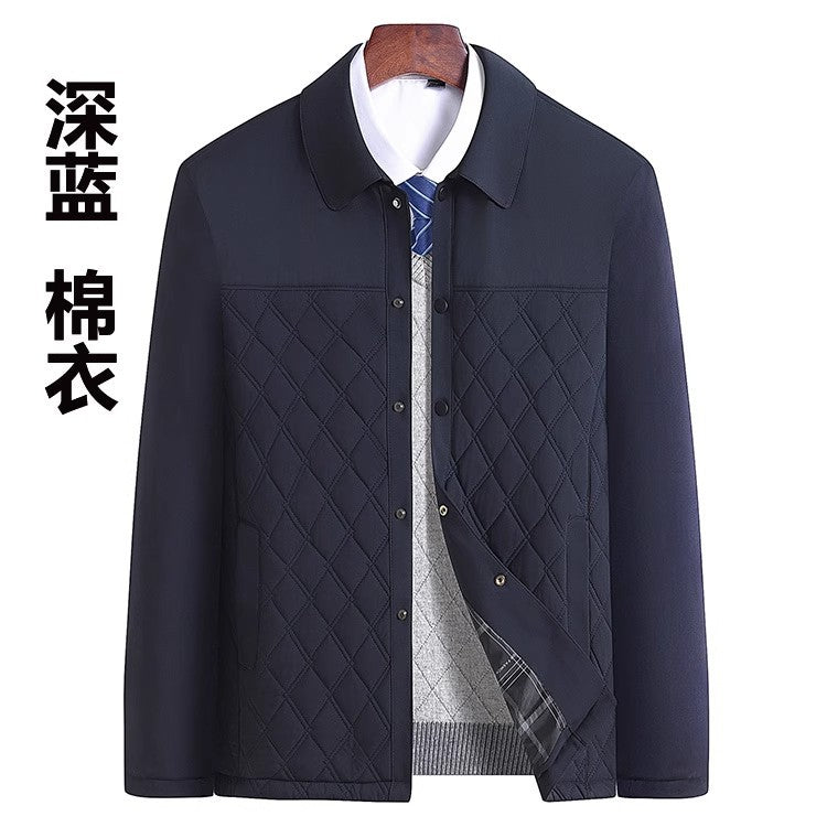 Dad's Winter Outwear, Cotton-Padded Outwear, Middle-Aged and Elderly Men's Cotton-Padded Thickeneded Cotton-Padded Jacket, Autumn and Winter Grandpa's Stand-Up Collar Top
