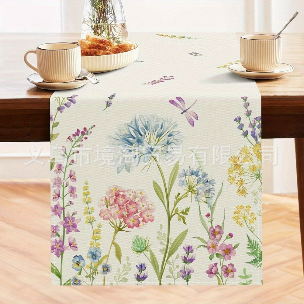 Linen Table Runner Pastoral Flower Lemon Summer Home Dining Table Outdoor Decoration Printed Tablecloth Table Runner