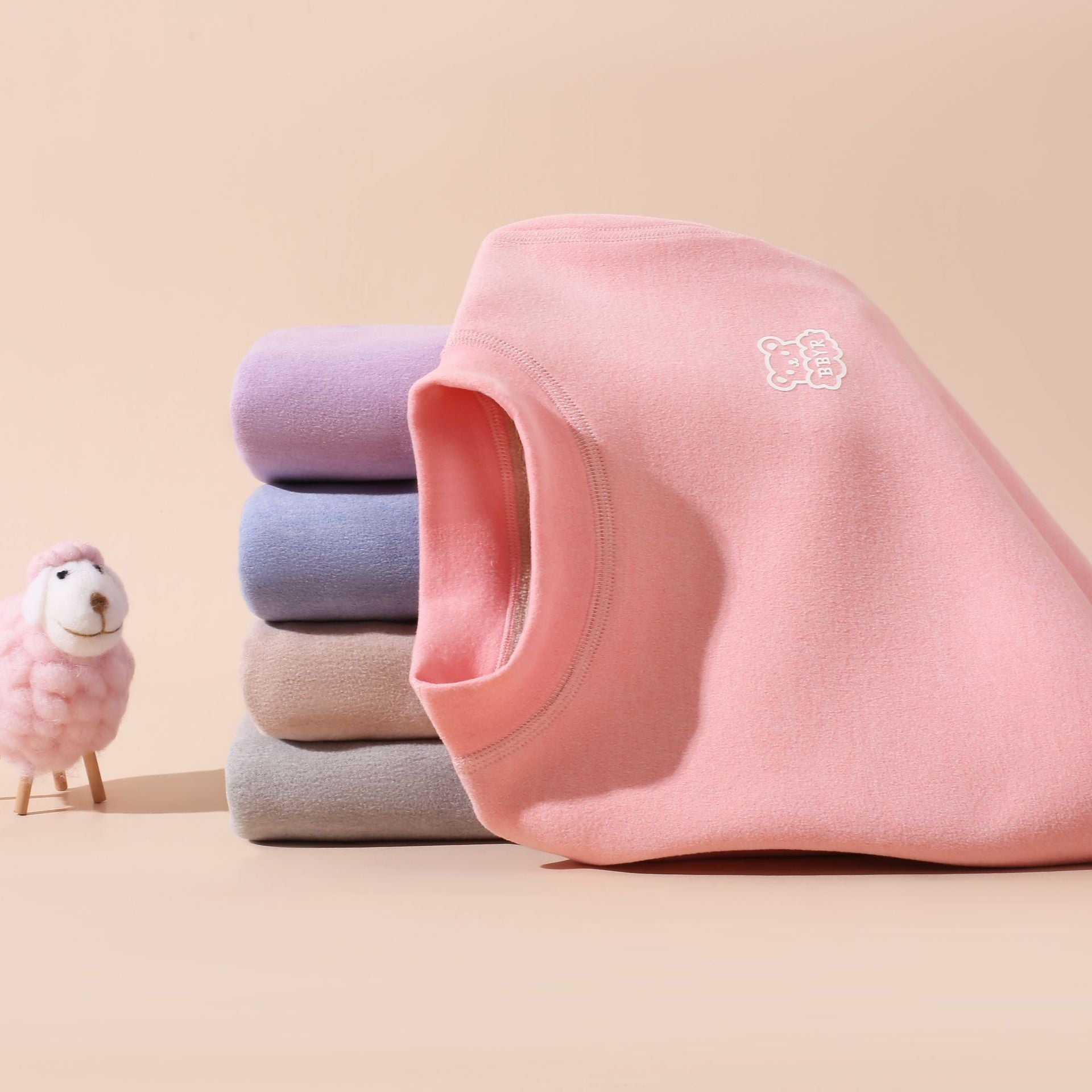 Autumn and winter fleece-lined children's clothing large children's mid-collar autumn pants children's inner warm bottoming shirt children's home clothing suit