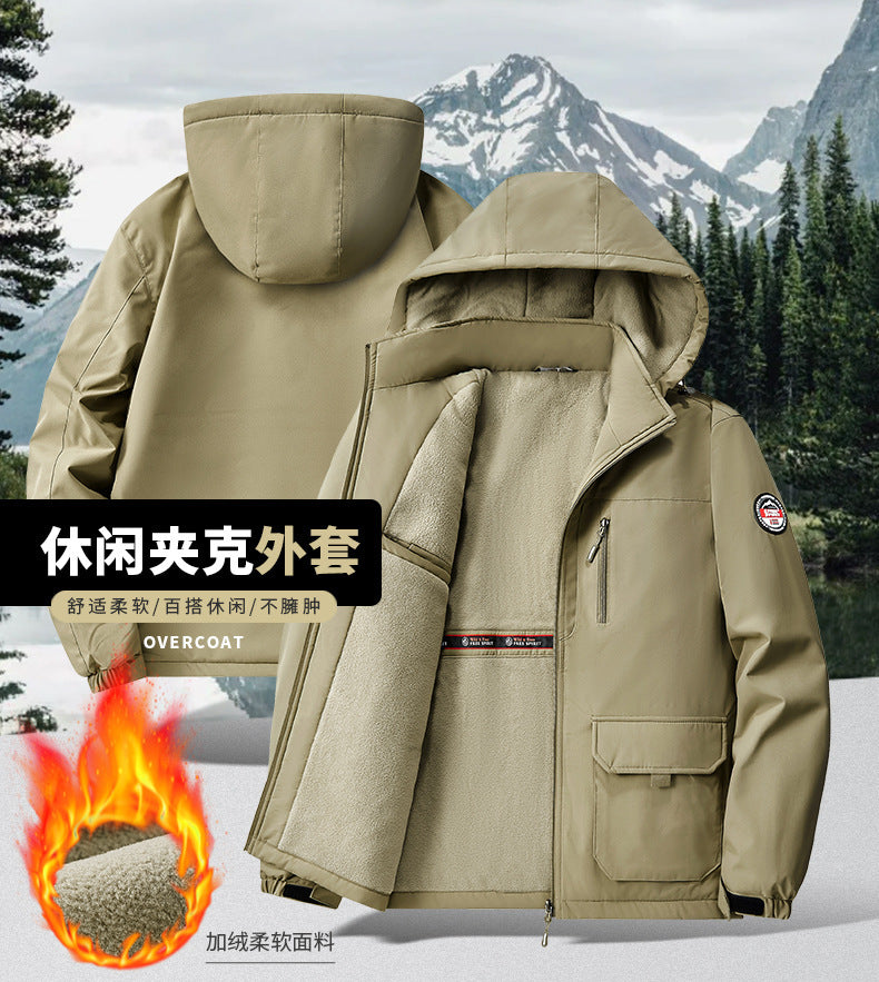 Cotton Jacket Fleece-Lined Thickeneded Windproof Waterproof Warm Autumn and Winter Cotton Jacket Large Size Workwear Outdoor Cotton Jacket for Men 8812