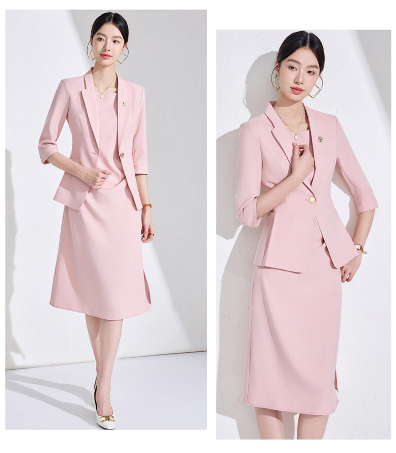 Pink High-End Three-Quarter Sleeve Blazer Women's Pants Dress Business Attire Two-Piece Suit High-End Elegant Trendy