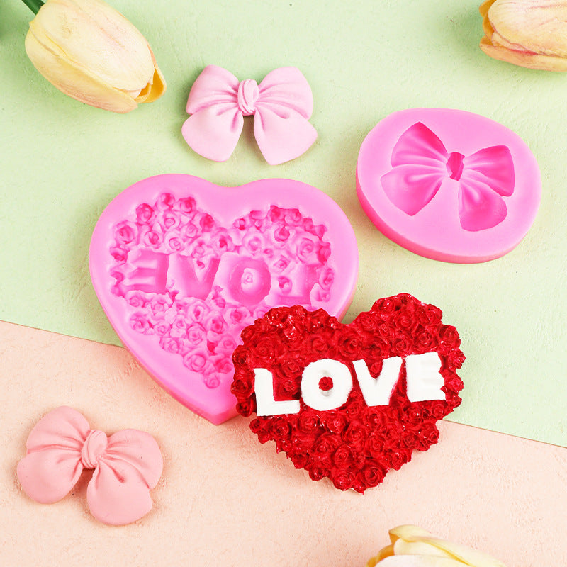 3D love Rose Bow silicone mold pastry cake decoration mold DIY handmade soap aromatherapy plaster mold