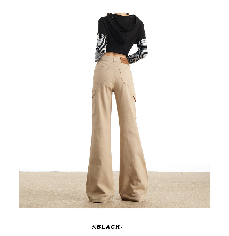 Eye-Catching Autumn and Winter Black Workwear Mid-Waist Elastic European and American Slightly Flared Wide-Leg Floor-Length Casual Jeans for Women