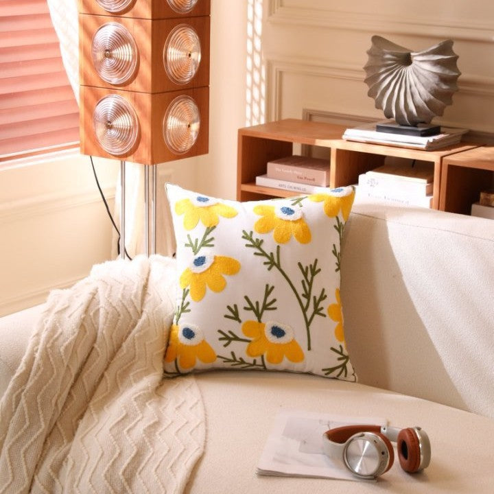 Nordic Towel Embroidered Embroidered Embroidered Pillow Living Room Cream Sofa Cushion Flower Model Room Bay Window Cushion Cover