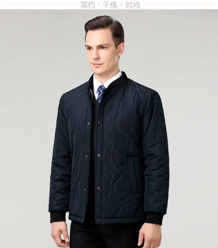 2024 Winter New Style Fleece-Lined Warm Cotton Jacket for Middle-Aged Men, Stand-Up Collar Short Style Cold-Proof Cotton Coat, Padded Large Size Dad's Jacket