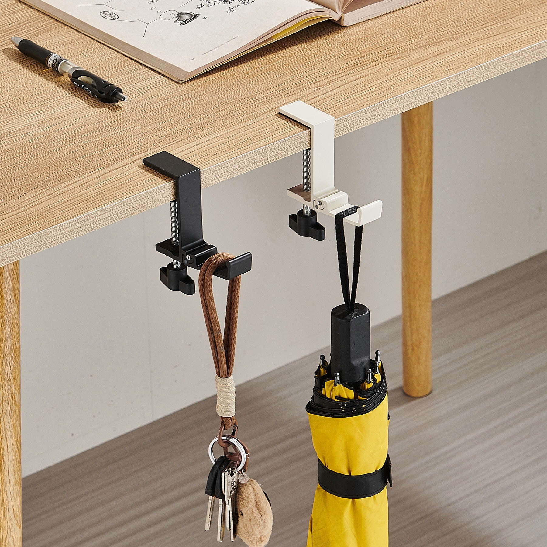 Foldable Tableside Hook, Simple Space Aluminum Hook, Desktop Storage and Organization Hook, Creative Deskside Hook for Students