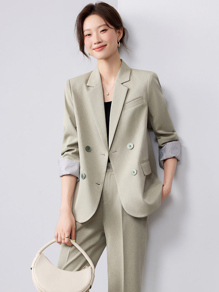 Cross-Border Fashion Simple Double-Breasted Suit Set for Women, New Design with High-End Elegance and Goddess-Like Style, Long-Sleeve Blazer
