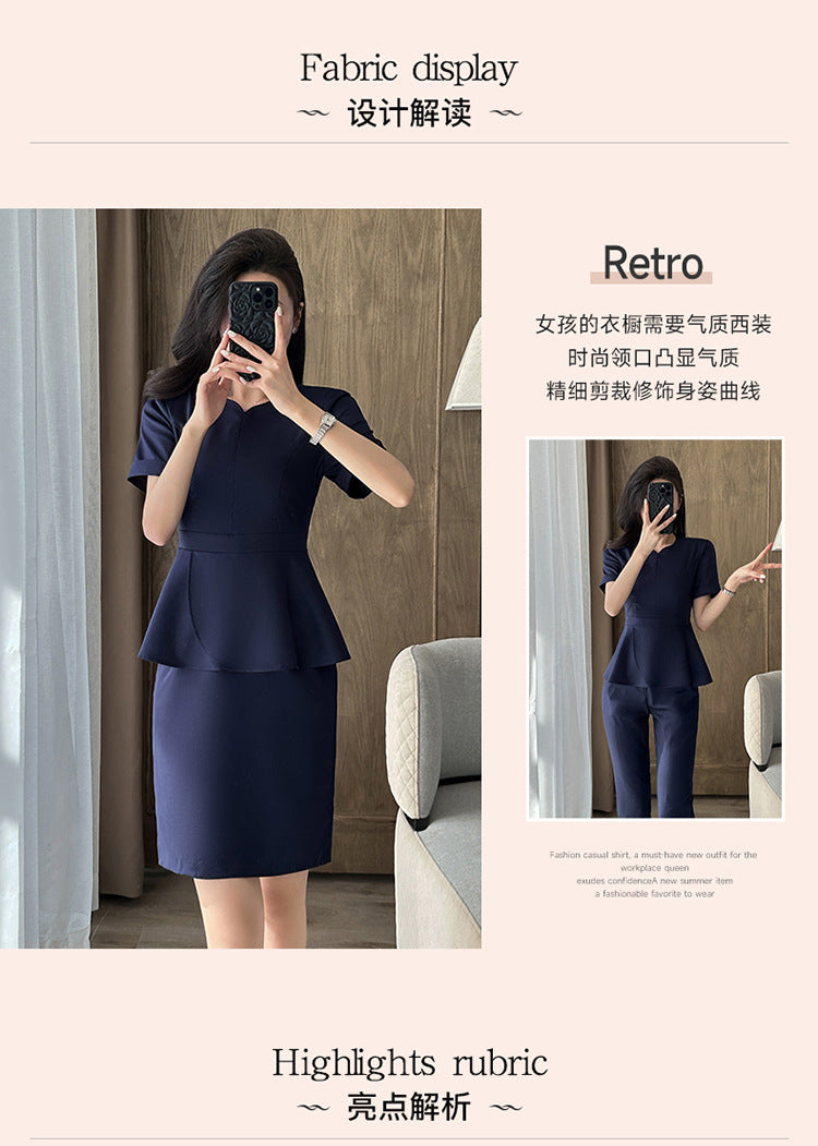 Summer Business Wear Short-sleeved Suit suit Women's Dress Slim-fit Temperament Hotel Front Desk Sales Department Jewelry Store Work Clothes