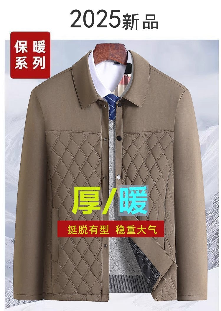 Dad's Winter Outwear, Cotton-Padded Outwear, Middle-Aged and Elderly Men's Cotton-Padded Thickeneded Cotton-Padded Jacket, Autumn and Winter Grandpa's Stand-Up Collar Top