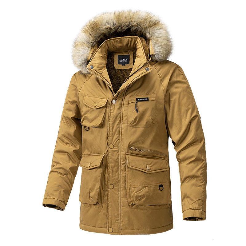 Autumn and winter new men's windbreaker Korean slim fit mid-length thick hooded coat plus size casual men's trendy