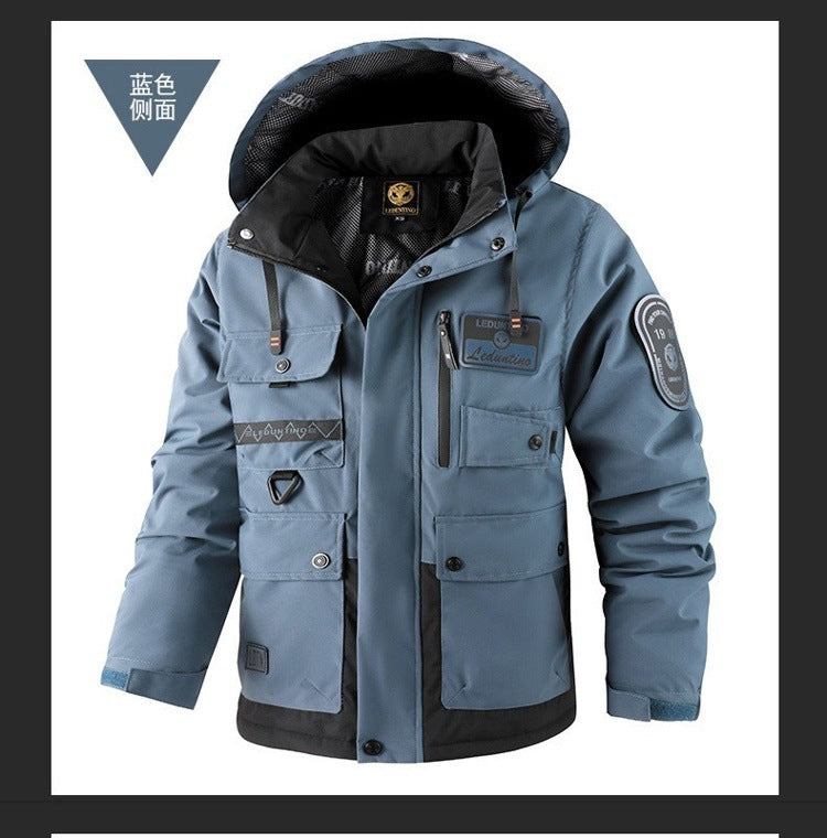 Cross-Border New Thickened Cotton Coat Outdoor Warm Cotton Coat Winter Men's Large Size Hooded Jacket Waterproof Jacket Wholesale